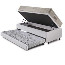 Bicama Box Baú 88x188 Courino Linho Branco com Colchão Airtech Ortobom - 4