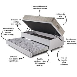 Bicama Box Baú 88x188 Courino Linho Branco com Colchão Airtech Ortobom - 5