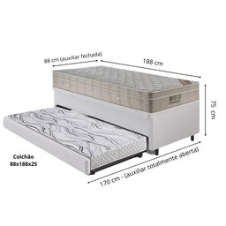 Bicama Box Baú 88x188 Courino Linho Branco com Colchão Airtech Ortobom - 2
