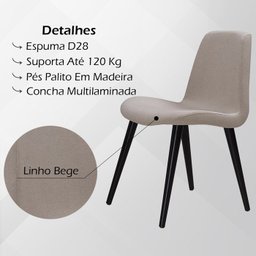 Kit 2 Cadeiras Estofadas Pes Palito Preto F89 Linho Bege Dmobiliario - 2