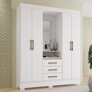 Guarda Roupa solteiro Tuboarte Onix 100% MDF Capelinha 4 Portas e 3 Gavetas Kit de Espelho e Pés