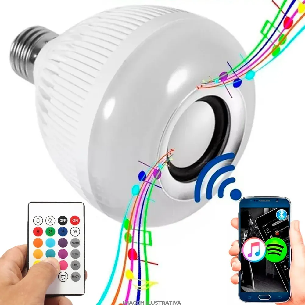 Lâmpada Musical Caixa Som 12w Bluetooth Luz Led Rgb com Controle - 1