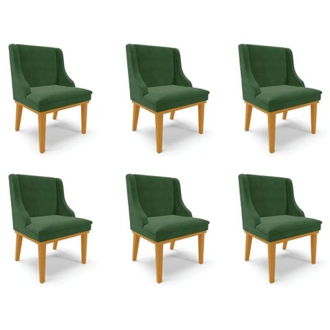Kit 6 Cadeiras Decorativas Sala de Jantar Base Fixa de Madeira Firenze Suede Verde/castanho