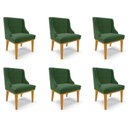 Ver imagem 1 de Kit 6 Cadeiras Decorativas Sala de Jantar Base Fixa de Madeira Firenze Suede Verde/castanho
