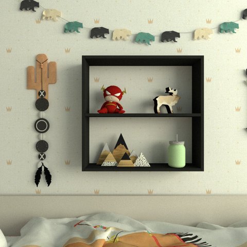 Nicho P15cm Minimalista Preto Mdf Organizador Dormitorio Bebe Infantil Kids - Rufatto Decorações