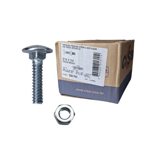 Parafuso Francês Galvanizado com Porca 3/16x3/4" (caixa com 500 Peças) Stein