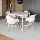 Ver imagem 1 de Mesa Jantar Industrial Quadrada Branca 90cm Base V com 4 Poltronas Brancas Eames Eiffel Ferro Branco