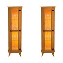 Ver imagem 2 de Conjunto 2 Cristaleira Alta Torre Moderno Sala/Quarto Organizador Madeira Maciça 1 Porta LED Freijó