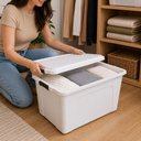Ver imagem 7 de Caixa Plastica Grande 70L Branca Tampa Trava Organizador Roupas Objetos Brinquedos Deposito