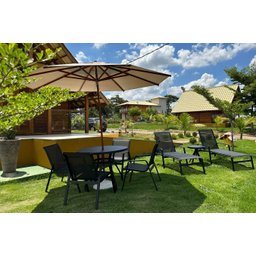 Kit Lótus Móveis Piscina Mesa 4 Cadeiras Área Externa 2 Espreguiçadeiras Aluminio Ombrelone Guarda S - 3