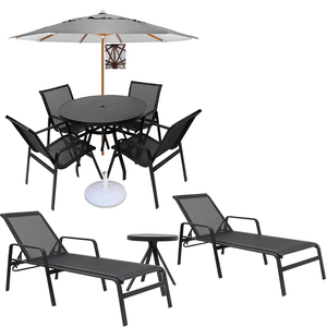 Kit Lótus Móveis Piscina Mesa 4 Cadeiras Área Externa 2 Espreguiçadeiras Aluminio Ombrelone Guarda S