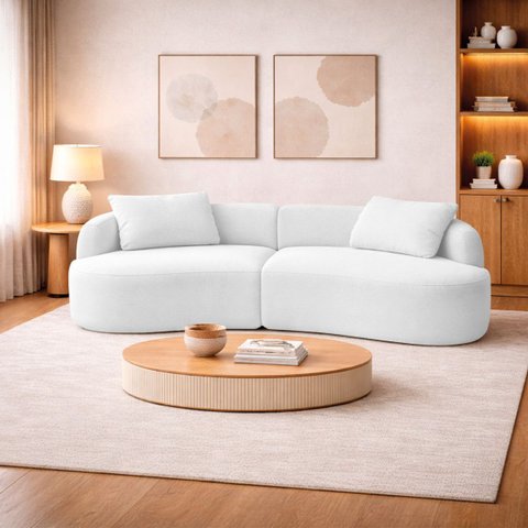 Sofá 3 Lugares Bellagio 200cm Orgânico Luxo Recepção Escritório Bouclé