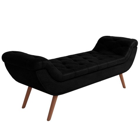 Puff Recamier Decorativo com Tachas 195 Cm Santorini P05 Couríssimo Preto - Lyam Decor