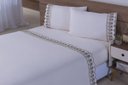 Ver imagem 1 de Jogo Lençol 4 Peças Cama Viúva Percal 200 Fios Bordado Richileu palha com caqui