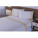 Ver imagem 1 de Jogo Lençol 4 Peças Cama Viúva Percal 200 Fios Bordado Palha com dourado