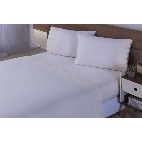 Jogo Lençol 4 Peças Cama Viúva Percal 200 Fios Bordado Palha