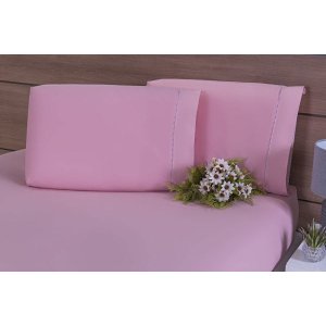 Jogo Lençol Casal Super King Size (2,00m x 2,00x 50) 3 Peças 200 Fios 100% Algodão Rose