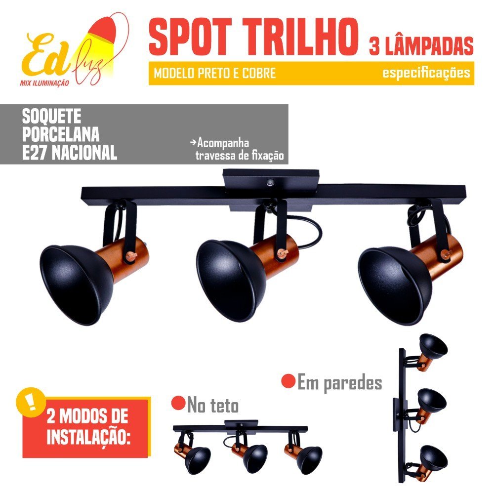 Spot Luminária Teto Trilho Parede Teto 3 Direcionável - 4