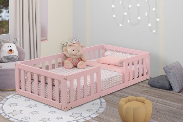 Cama Infantil com Grade Bia Rosa - 1