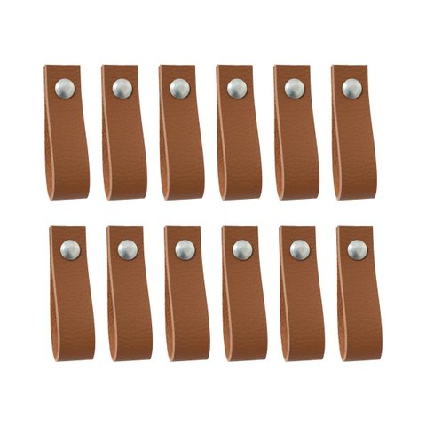 Kit 12 Puxadores em Tecido Sintético Marrom 6x2cm para Móveis, Armários, Gavetas e Portas