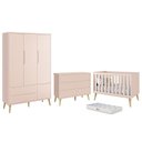 Ver imagem 1 de Dormitório Completo Infantil Theo 3 Portas, Cômoda 6 Gavetas, Berço Rosa Fosco com Pés Madeira Natur
