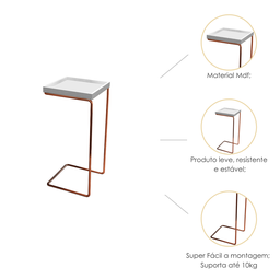 Mesa de Apoio Lateral para Sofá Anny Base em Metal Cobre Tampo Branco - 2