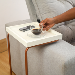 Mesa de Apoio Lateral para Sofá Anny Base em Metal Cobre Tampo Branco - 3