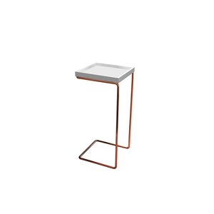 Mesa de Apoio Lateral para Sofá Anny Base em Metal Cobre Tampo Branco