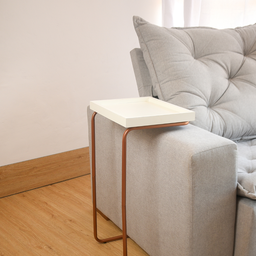 Mesa de Apoio Lateral para Sofá Anny Base em Metal Cobre Tampo Branco - 7