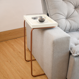 Mesa de Apoio Lateral para Sofá Anny Base em Metal Cobre Tampo Branco - 4