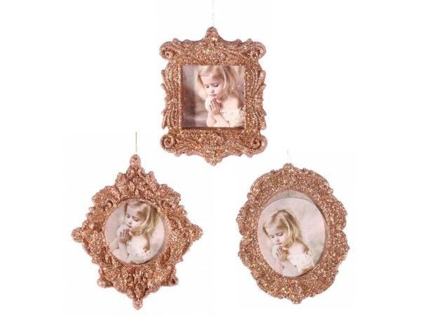 Kit Porta Retrato Rosê Gold Para Árvore Natal 10Cm 3 Peças - 1