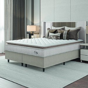 Cama Box Colchão Casal Queen Molas Ensacadas City Pillow Top 158x198x61cm Branco / Bege Hellen