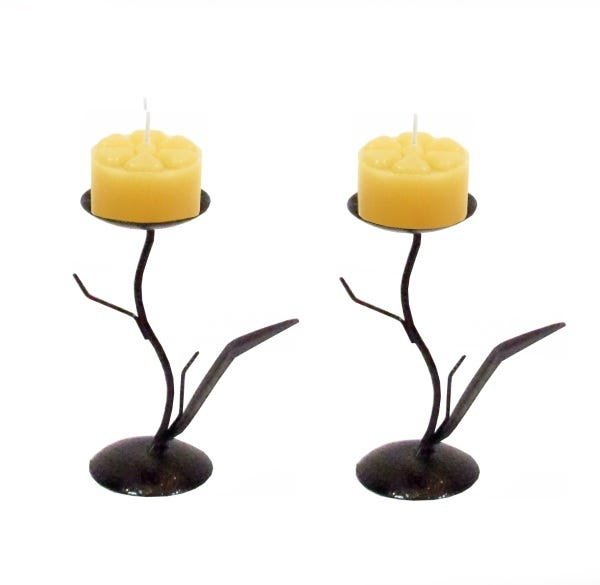 Par Castiçal Folha Fina P Decoração Candelabro Porta Vela - 1