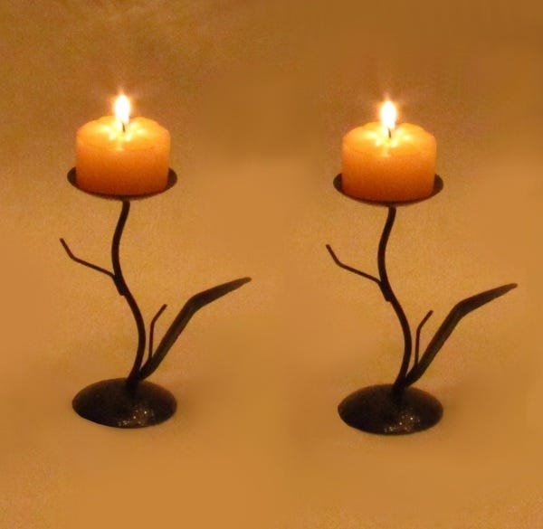 Par Castiçal Folha Fina P Decoração Candelabro Porta Vela - 2