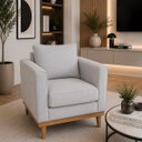 Ver imagem 5 de Poltrona Benny 01 Lugar em Linho com Base de Madeira para Sala, Quarto e Escritório Cinza Claro