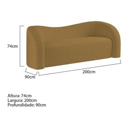 Sofá Curvo 3 Lugares Orgânico Sala Recepção Coréia 200cm Bouclé Caramelo - 2