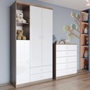 Ver imagem 2 de Guarda Roupa 3 Portas e Comoda 5 Gavetas Bala de Menta Rustico Branco Henn