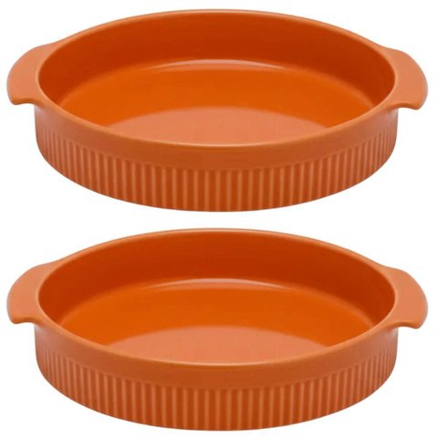 Kit 2 Formas Redonda 21cm Porcelana Canelada Laranja Travessa Forno Germer