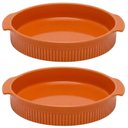 Ver imagem 1 de Kit 2 Formas Redonda 21cm Porcelana Canelada Laranja Travessa Forno Germer