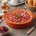 Ver imagem 2 de Kit 2 Formas Redonda 21cm Porcelana Canelada Laranja Travessa Forno Germer
