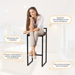 Banqueta Quadrada Preta para Balcão Ilha Cozinha Gourmet Bancada Piscina Bares Àrea de Lazer - 4