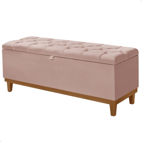 Recamier Baú Dubai Veludo Rosa Casal 1,30m Estofado Base Madeira
