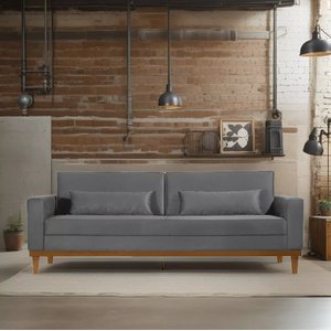 Sofá Living 3 Lugares Valência - 2,20mts - Veludo Cinza - Estofados Pérola