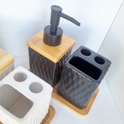Kit Banheiro Lavabo Bambu Bandeja Porta Escova Sabonete 3 Pçs Quadrado Preto - 5