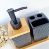 Kit Banheiro Lavabo Bambu Bandeja Porta Escova Sabonete 3 Pçs Quadrado Preto - 4