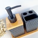 Ver imagem 4 de Kit Banheiro Lavabo Bambu Bandeja Porta Escova Sabonete 3 Pçs Quadrado Preto