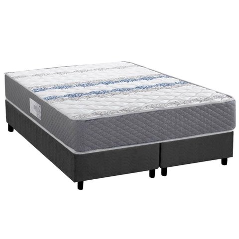 Conjunto Box Queen: Colchão Espuma Herval D60 / Ag65 Timeless + Base Crc Suede Gray (158x198)