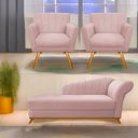 Ver imagem 1 de Kit Diva Recamier Vanessa 140cm Lado Esquerdo e 02 Poltronas Laura Suede - Doce Sonho Móveis RECAMIE