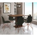 Ver imagem 1 de Mesa Jantar Londres Retangular Amêndoa 137x90 Base Preta 6 Cadeiras Estofadas Verde Base Cobre