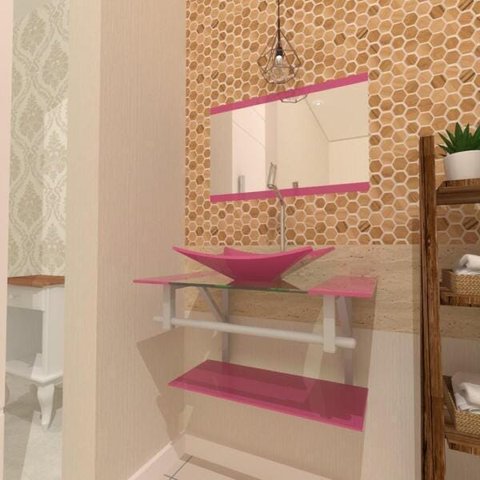 Gabinete De Vidro 60Cm Ac Com Cuba Retangular - Rosa